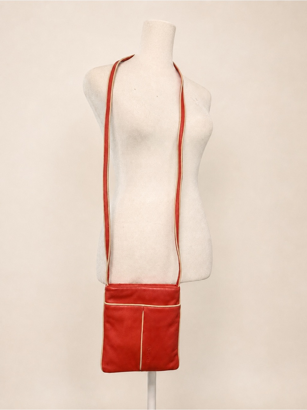 Loewe Vintage Red Leather Crossbody Shoulder Bag Cream Trim Spain - Picture 12 of 12